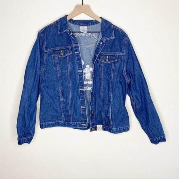 Disney Mickey & Minnie Together Forever Embroidered Denim Jean Jack Size Small - Picture 3 of 3